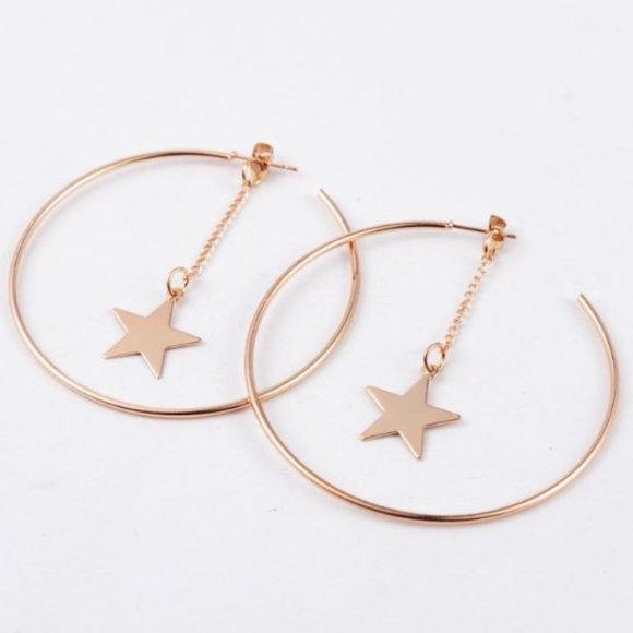 Large Hoop with Star Earrings - Picture 2 of 6